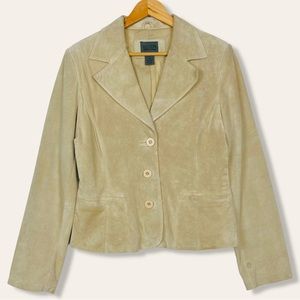 Vintage Brushed Suede Leather Button Up Fitted Blazer Jacket Tan  Academia